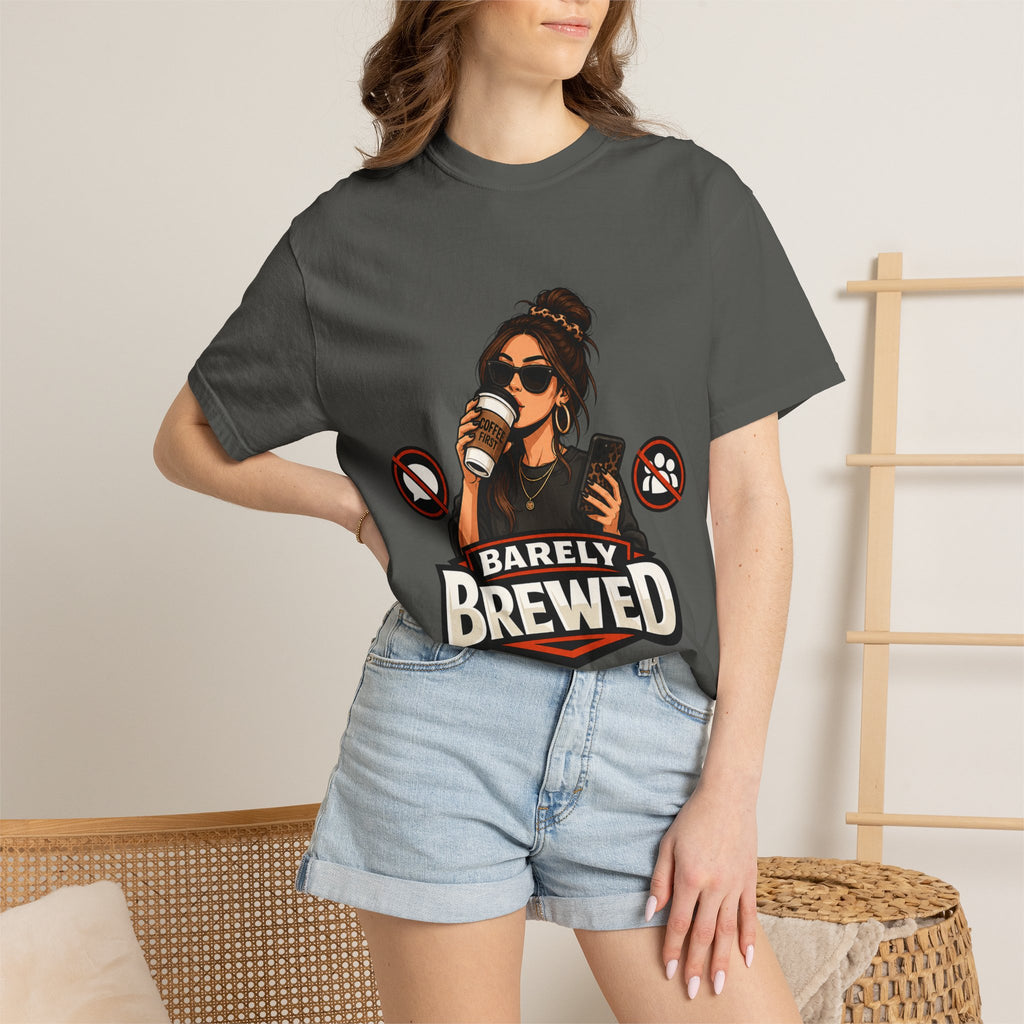 Barely Brewed Coffee T-Shirt — Funny Caffeine Lover Tee